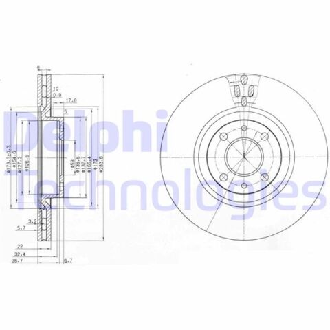 ÖN FREN AYNASI FIAT DOBLO 05 IDEA 04 LINEA 09 FIORINO 09 BRAVO 01 STILO 01 284x22x 4 DELİK HAVALI