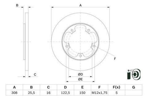 ARKA FREN DISKI TRANSIT V363 14 TEK TEKER A.CEKER DUZ 308MM 5 BIJON