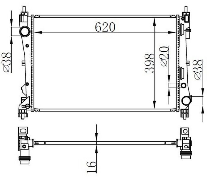 RADYATOR BRAZİNG MT 620X398X16 FİAT DOBLO 1.3 MJTD 09 KAVİSLİ BAĞLANTI 617854