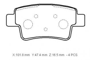 77363959 - FIAT GRANDE PUNTO- 06/12; ARKA FREN BALATASI 1,4/1,6/ 1.9D(KABLOSUZ) (DİSK)(101.8X47.4X16.5)(BRAMAX)