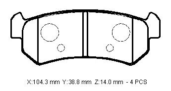 96405131 - CHEVROLET REZZO- 04/06; ARKA FREN BALATASI (DİSK) (104,4X38,8X14)(BRAMAX)