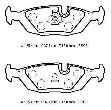 34211153196 - Bmw 3 Serı- E30- 84/91; Arka Fren Balatası 316/318/320/325 (Kablosuz)(Disk)(125,40X37,70X16)(Bra